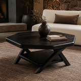 Solid Wood Square Coffee Table with Storage Shelf | Rustic Modern Living Room Table TT006-7233