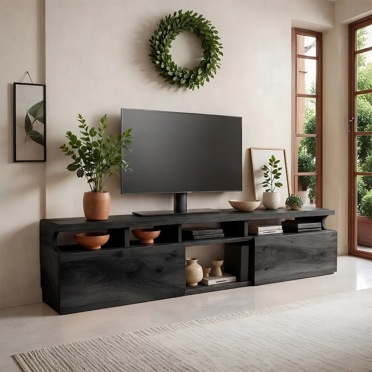 Modern TV Stand with Dual Storage Cabinets | Open Media Console TT006-6PQC5TA