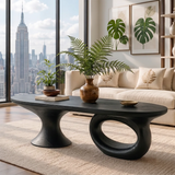 Sculptural Wood Coffee Table with Asymmetrical Pedestal Legs | Organic Modern Oval Center Table