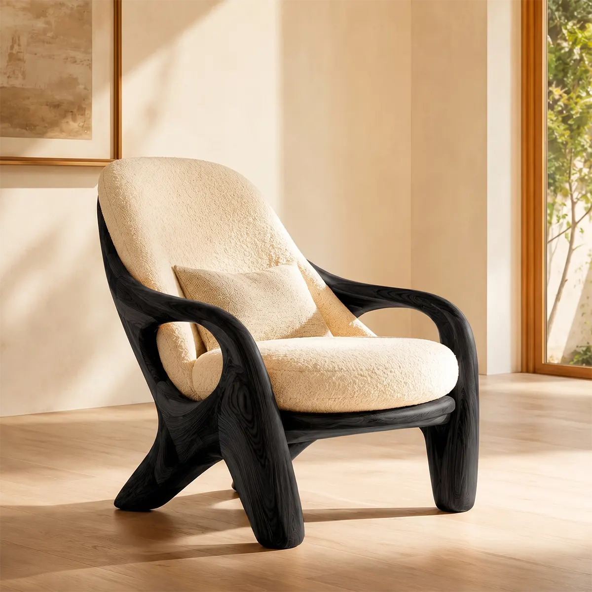 Sculptural Curved Lounge Chair with Arms | Modern Reading Chair for Living Room & Bedroom