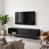 Organic Modern TV Stand with Open Shelving & Hidden Storage Cabinets TT006-4EGA5YH