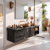 Floating Solid Wood Bathroom Vanity | Modern Bathroom Vanity with Drawers, Cabinet and Open Shelf TT006-6VOS2CB
