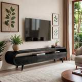 Modern Organic TV Stand with Open Shelf | Three Drawer Media Console TT006-6OAK3NB