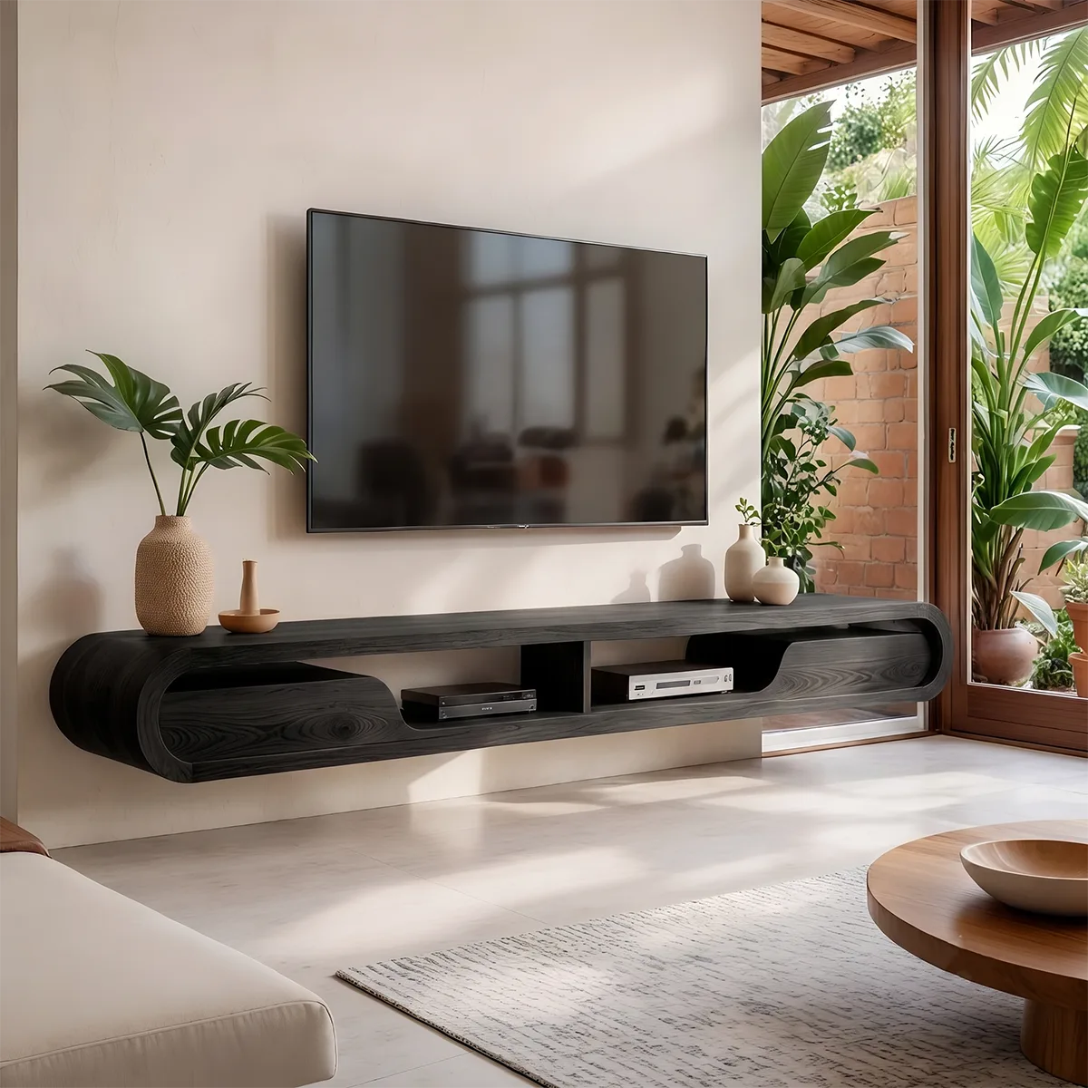 Organic Modern Floating TV Stand with Open Shelving | Wall Mounted Media Console TT006-1KVZ9HN