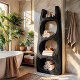 Tall Bathroom Storage Cabinet with Open Compartments & Top Shelf | Sculptural Organic Design