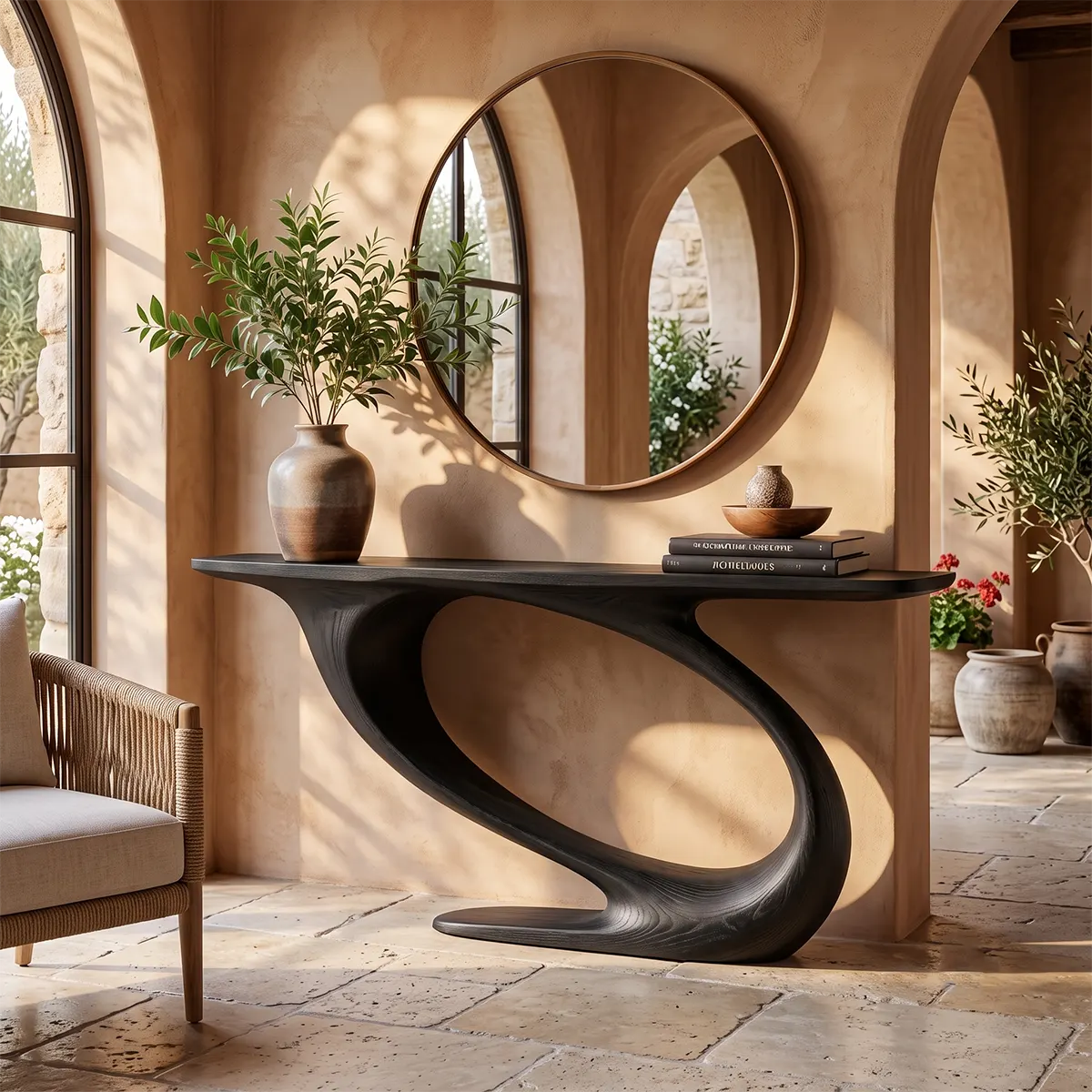 Organic Sculptural Console Table with Curved Pedestal Base for Modern Entryway TT006-2591