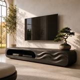 Organic Modern TV Stand with Open Shelf & Two Sculpted Storage Cabinets TT006-8YEU8CV