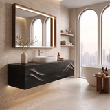 Floating Bathroom Vanity with 3 Doors | Sculpted Wave Front & Handleless Design