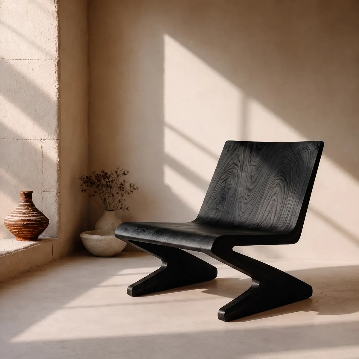 Sculptural Z-Frame Lounge Chair | Modern Low Profile Armless Accent Chair