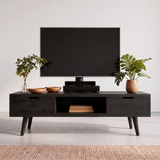 Mid-Century Modern TV Stand with 2 Drawers & Open Shelf | Low Profile Media Console