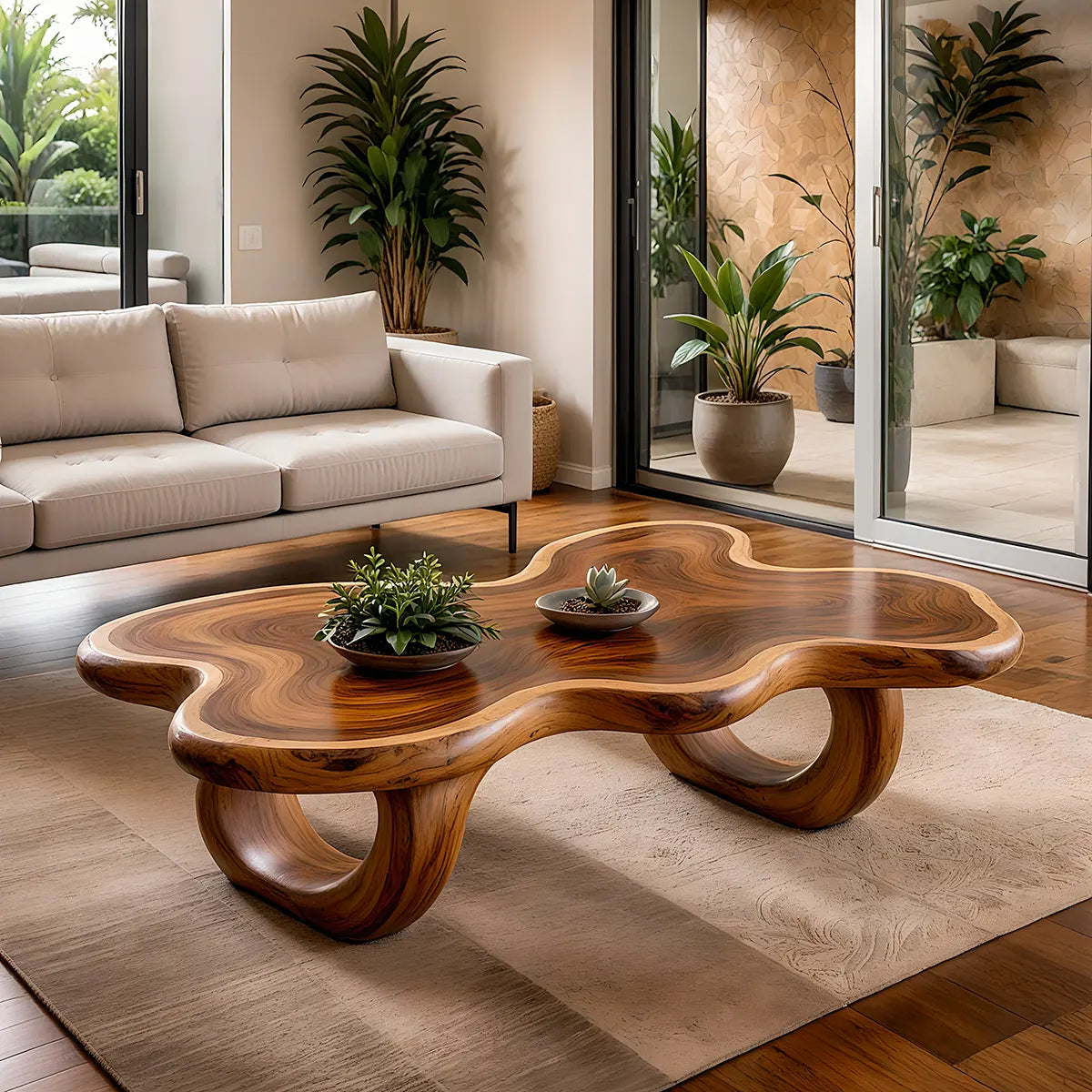 Modern Organic Wood Coffee Table with Freeform Top & Sculptural Base TT006-8349