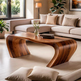 Solid Wood Waterfall Coffee Table | Modern Curved Wooden Coffee Table TT006-9943