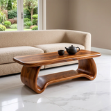 Modern Waterfall Coffee Table | Curved Open Shelf Center Table with Sculptural Base TH003-2431