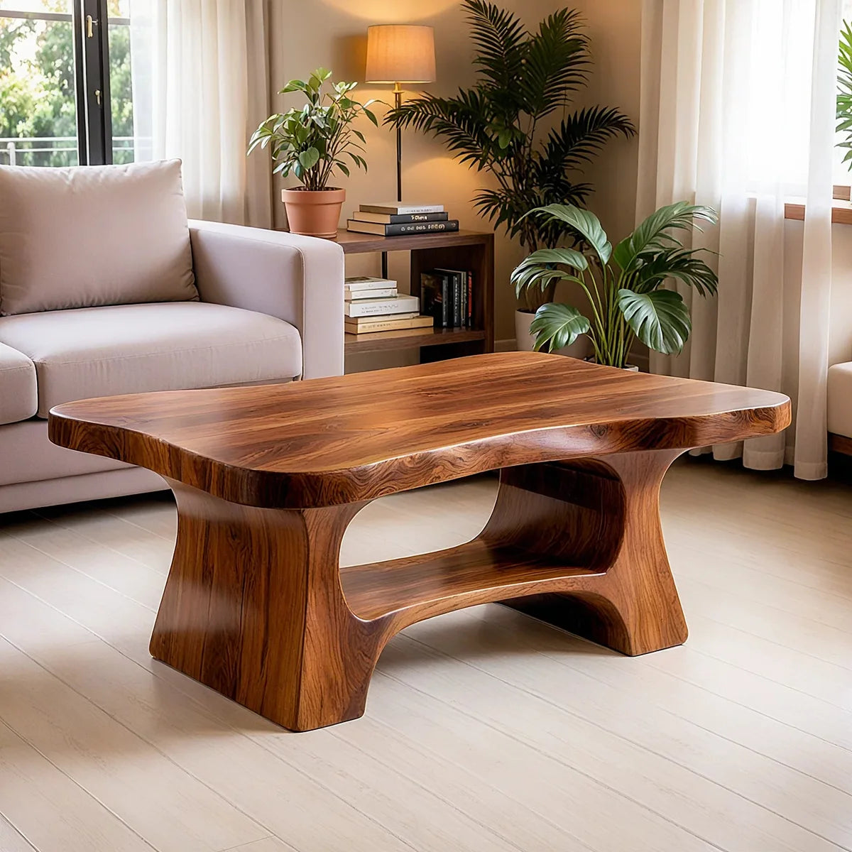 Solid Wood Coffee Table with Open Shelf | Modern Handmade Living Room Furniture TT006-3190