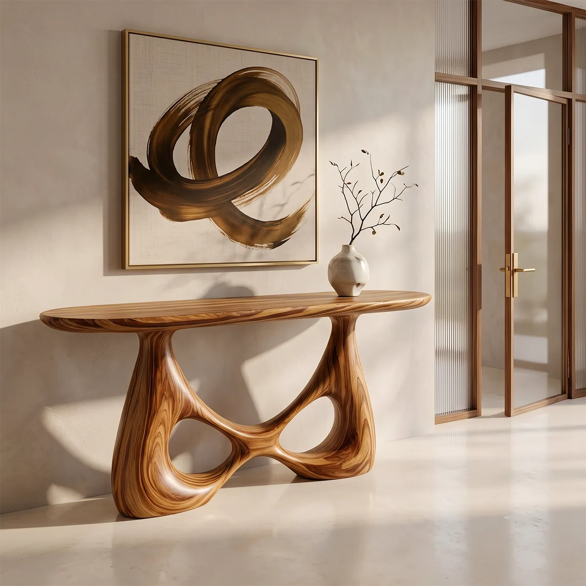 Organic Sculptural Console Table | Modern Entryway Table with Abstract Openwork Base TH003-6604
