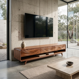 Wave Carved TV Stand with 3 Drawers & Open Shelf | Modern Media Console TH003-7KHK3MC