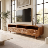 Wave Carved TV Stand with 3 Drawers & Open Shelves | Modern Media Console TH003-5GTN4YH