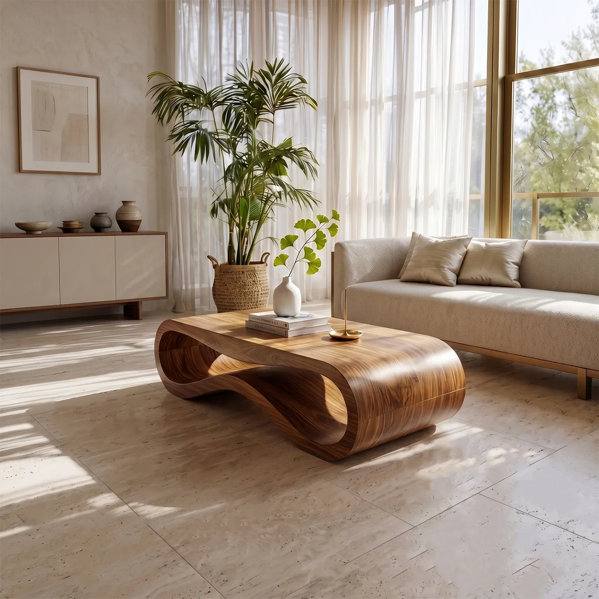 Sculptural Wave Coffee Table | Modern Organic Curved Living Room Center Table