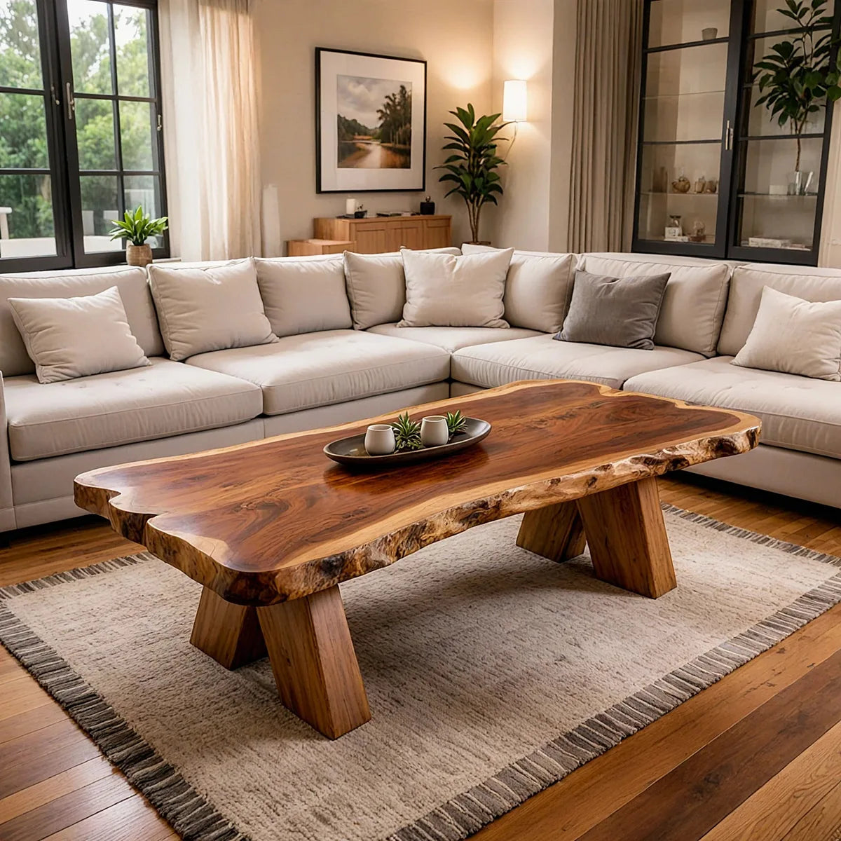 Live Edge Solid Wood Coffee Table | Handcrafted Natural Wood Center Table TT006-6055
