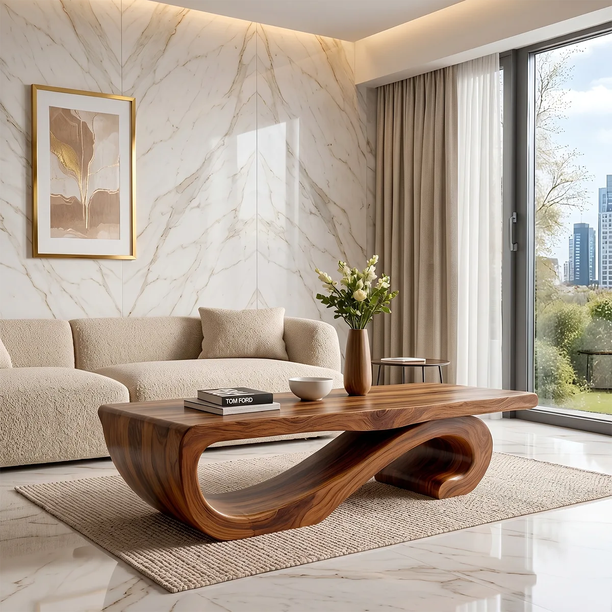 Sculptural Curved Coffee Table | Organic Modern Wave Living Room Center Table