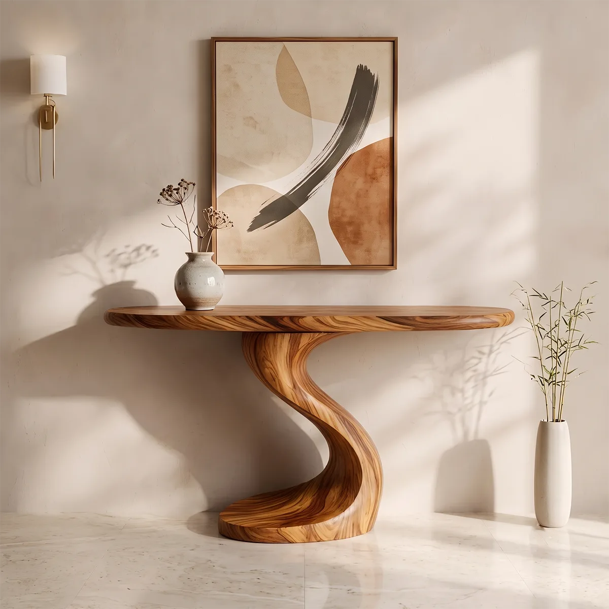Organic Sculptural Console Table | Modern Curved Console Table with Twisted Pedestal Base TH003-5454