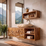 Floating Bathroom Vanity with Mountain Carved Doors & Open Side Shelves TH003-3HMW2TU