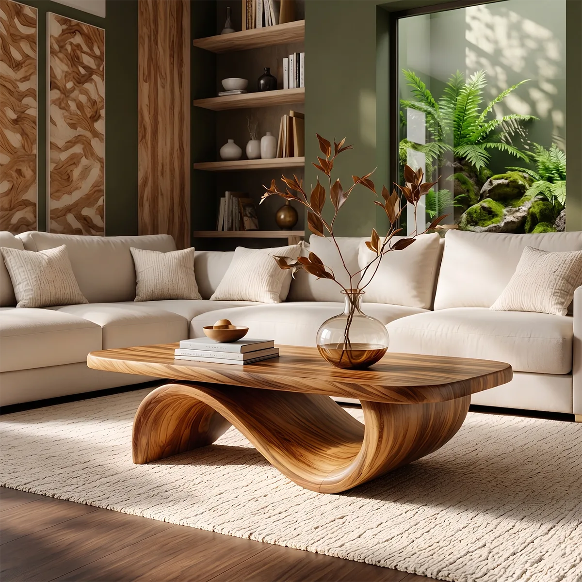 Sculptural Curved Coffee Table with Wave Base | Organic Modern Living Room Center Table