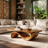 Sculptural Curved Coffee Table with Wave Base | Organic Modern Living Room Center Table