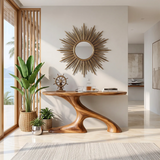 Organic Sculptural Console Table | Modern Entryway Console Table with Flowing Curved Pedestal Base TH003-9707
