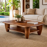 Rounded Rectangle Solid Wood Coffee Table with Storage Shelf | Modern Living Room Center Table TT006-3905