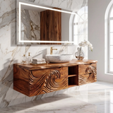 Modern Floating Bathroom Vanity with Wave Carved Cabinet, Open Shelf & Dual Drawers TH003-5MOV2YH