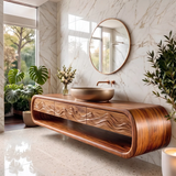 Modern Floating Bathroom Vanity with Drawers, Open Shelf & Curved Waterfall Design TH003-3PJG6FT