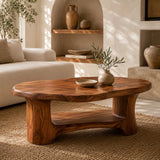 Organic Freeform Solid Wood Coffee Table with Open Shelf | Sculptural Living Room Table TT006-5759