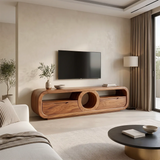 Modern TV Stand with Circular Shelf & Drawers | Sculptural Media Console TH003-7HDN2FQ