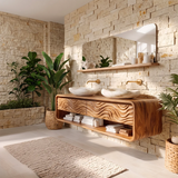 Modern Floating Bathroom Vanity with Drawers & Open Shelf | Wall-Mounted Vanity with Rounded Waterfall Design TH003-4NBY6SF
