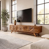 Carved Wave TV Stand with 3 Cabinets | Sculptural Modern Media Console TH003-1PAI9SF
