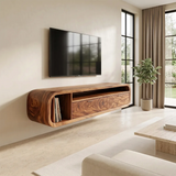 Floating TV Stand with 2 Drawers & Open Storage | Modern Media Console TH003-7DOM5TA