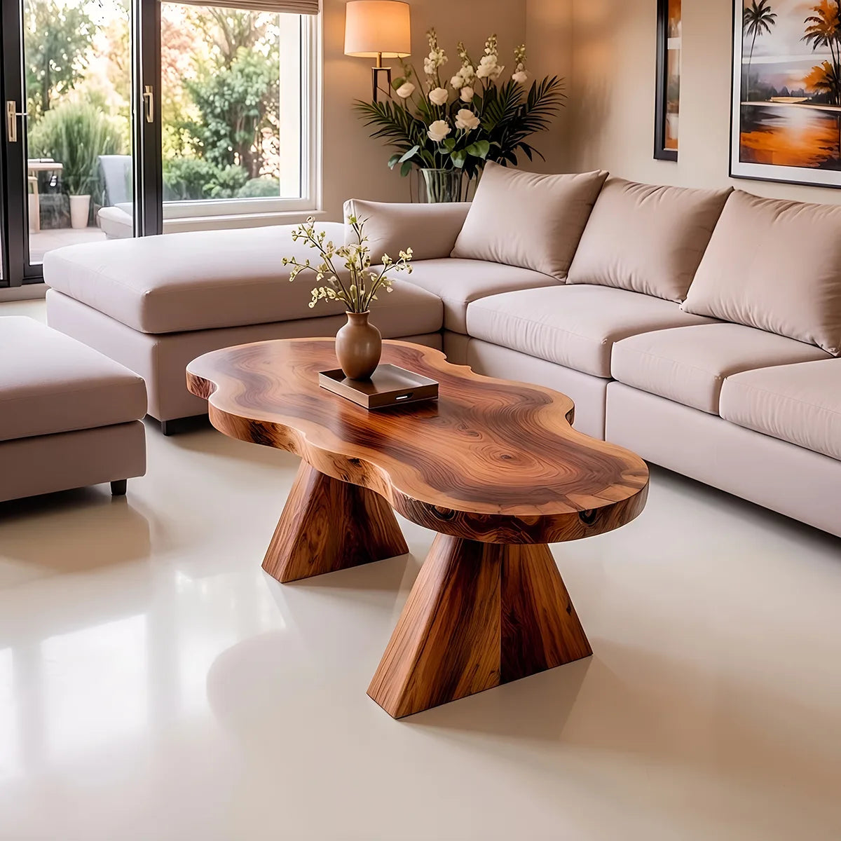 Organic Live Edge Solid Wood Coffee Table | Handcrafted Freeform Center Table for Living Room TT006-3962