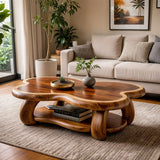 Organic Solid Wood Coffee Table with Storage Shelf | Freeform Modern Center Table TT006-7456