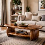 Oval Solid Wood Coffee Table with Storage Shelf | Modern Living Room Center Table TT006-1935