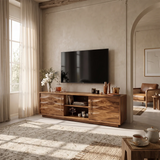 Wave Carved TV Stand with 2 Cabinets & Open Shelves | Media Console TH003-6UCU1VC
