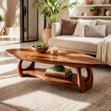 Organic Solid Wood Coffee Table with Storage Shelf | Modern Living Room Center Table TT006-9336