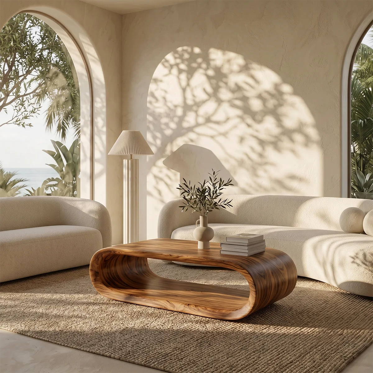 Sculptural Rounded Coffee Table | Organic Modern Open Center Living Room Table
