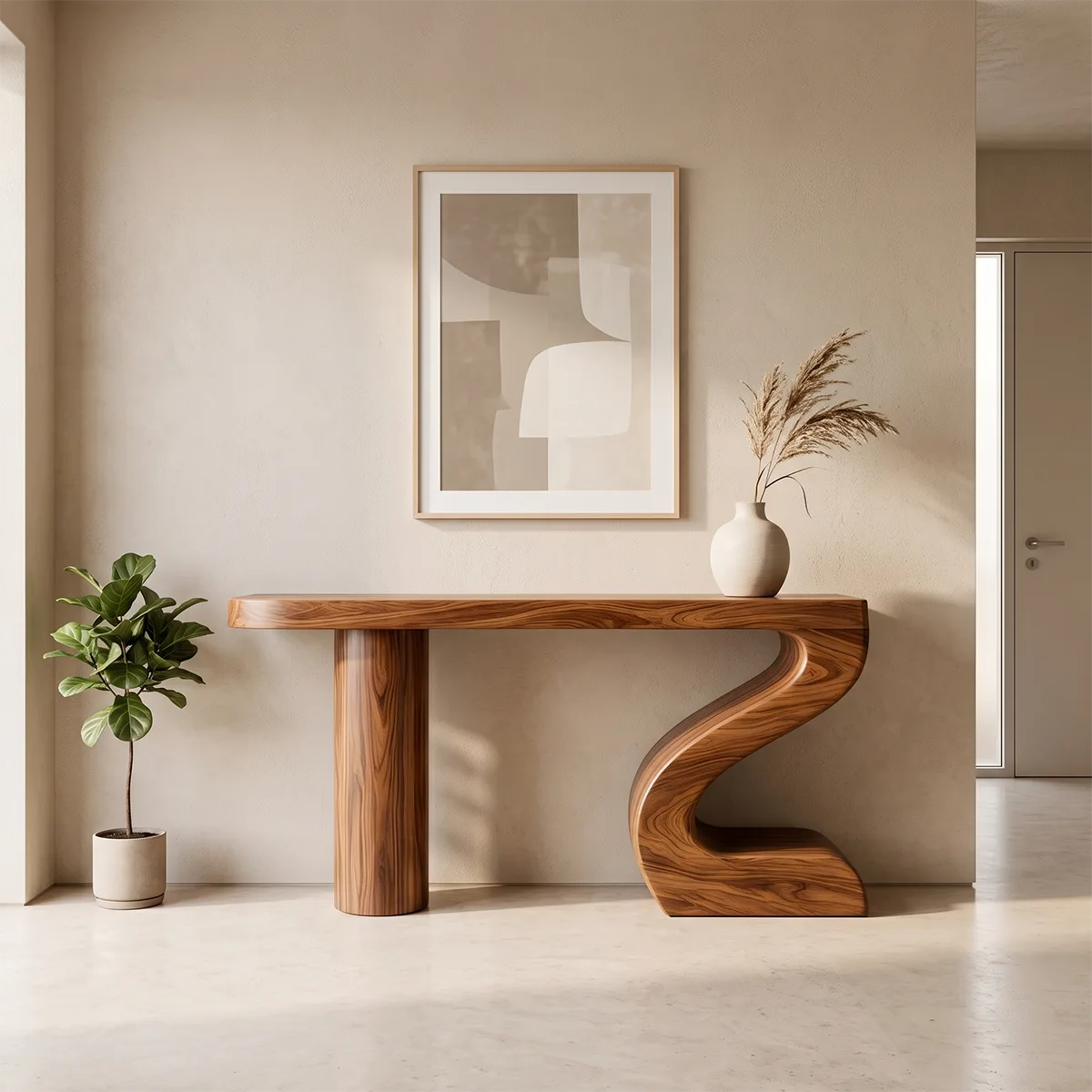 Modern Sculptural Console Table | Organic Wave Entryway Table for Contemporary Hallway & Living Room TH003-4054