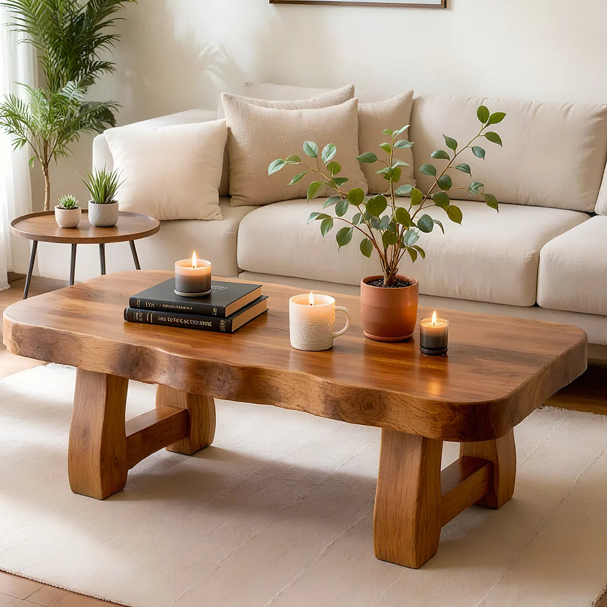 Organic Solid Wood Coffee Table | Rustic Modern Center Table for Living Room TT006-1300