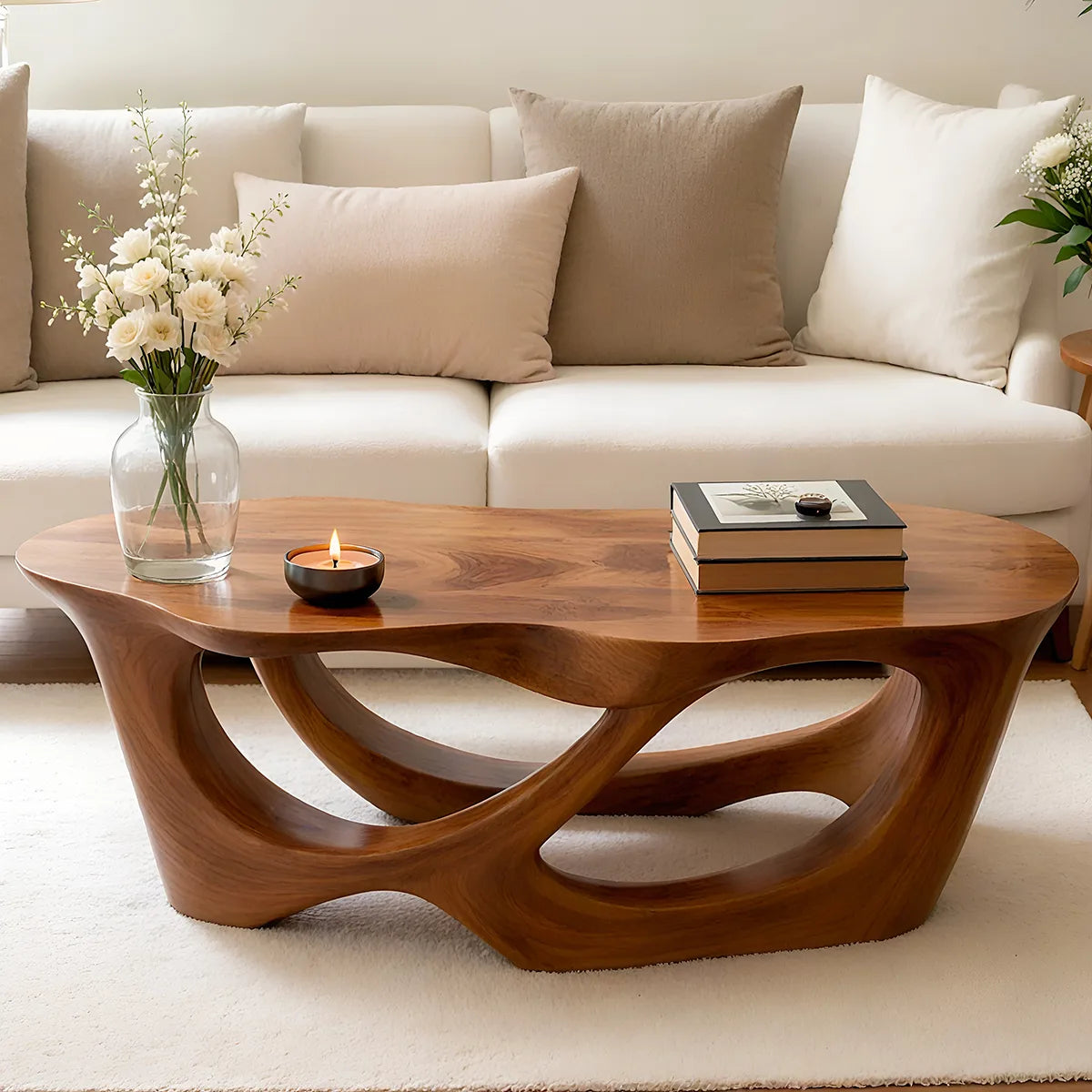 Sculptural Organic Solid Wood Coffee Table | Modern Artistic Center Table for Living Room TT006-2038