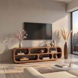 Sculptural Curved TV Stand with 6 Open Shelves | Modern Media Console