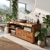 Live Edge Bathroom Vanity with Open Shelving & Multi-Drawer Storage TH003-9EZH8IM