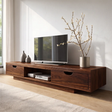 Modern TV Stand with 2 Drawers & Open Shelf | Low Profile Media Console