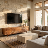 Topographic Relief TV Stand with Dual Cabinets & Center Drawers | Modern Media Console TH003-1QEW8AF